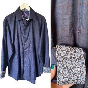 Robert Graham Navy Purple Paisley Contrast Cuff Button Down - XL